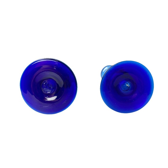 Vintage Blue Glass Candle Holders - Picture 3 of 7